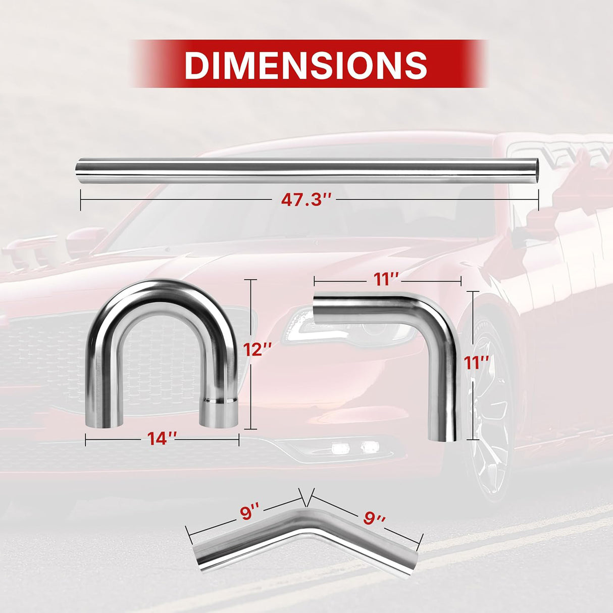 Richeer 3.5 inch O.D. T304 Stainless Steel Exhaust Pipe Kit DIY Custom Tube