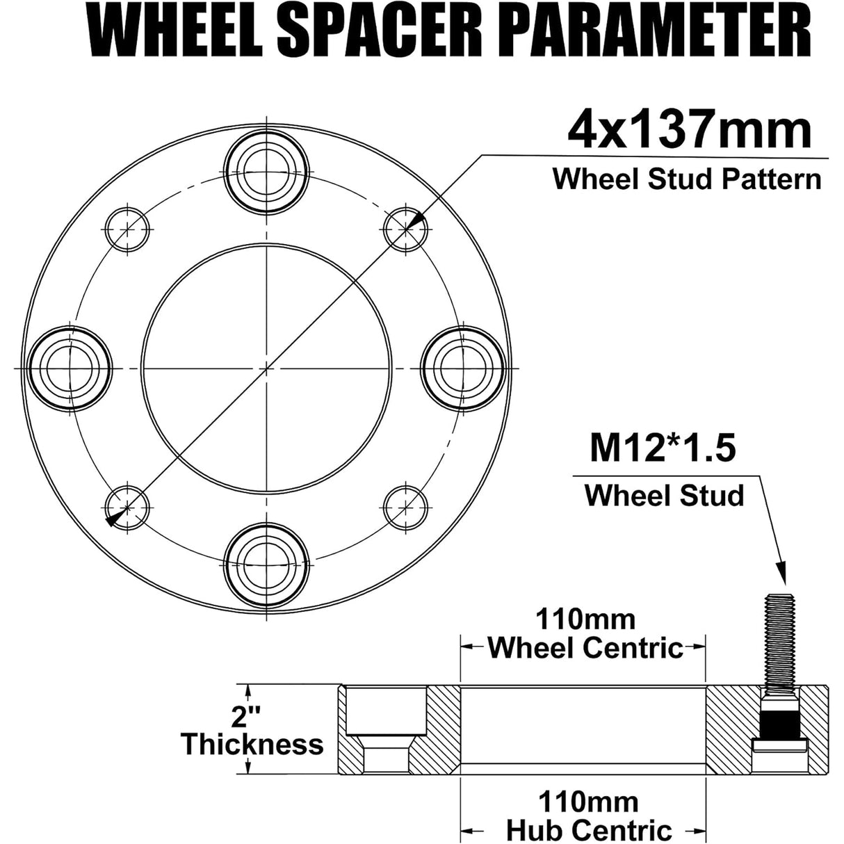 Richeer 2'' 4x137 Wheel Spacers with 12x1.5 Studs & 110mm Bore for 2017-2025 Can-Am Maverick X3, 2019-2025 Talon 1000R 1000X, 2016-2024 Pioneer 1000