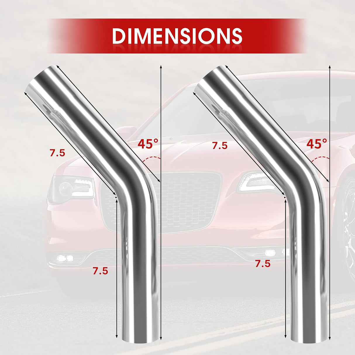 Richeer 2.5" O.D. T304 Stainless Steel Exhaust Pipe 45 Degree Elbow (2PCS)