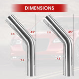 Richeer 2.5" O.D. T304 Stainless Steel Exhaust Pipe 45 Degree Elbow (2PCS)