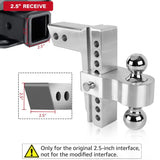 Richeer Adjustable Trailer Hitch, Fits 2.5" Receiver, 8" Drop/Rise Heavy Duty Aluminum Drop Hitch, Tow Hitch, 18500 LBS GTW, Tri-Ball with Dual Pin Key Locks and a Wrench