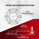 Richeer 6*5.5-6*5.5 Wheel Spacers with 14x1.5 Studs & 95.2mm Center Bore