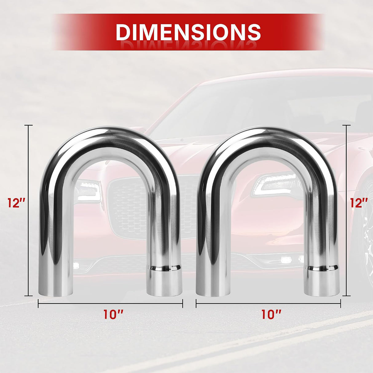 Richeer 2.5" O.D. T304 Stainless Steel U Bend 180 Degree Exhaust Pipe(2PCS)