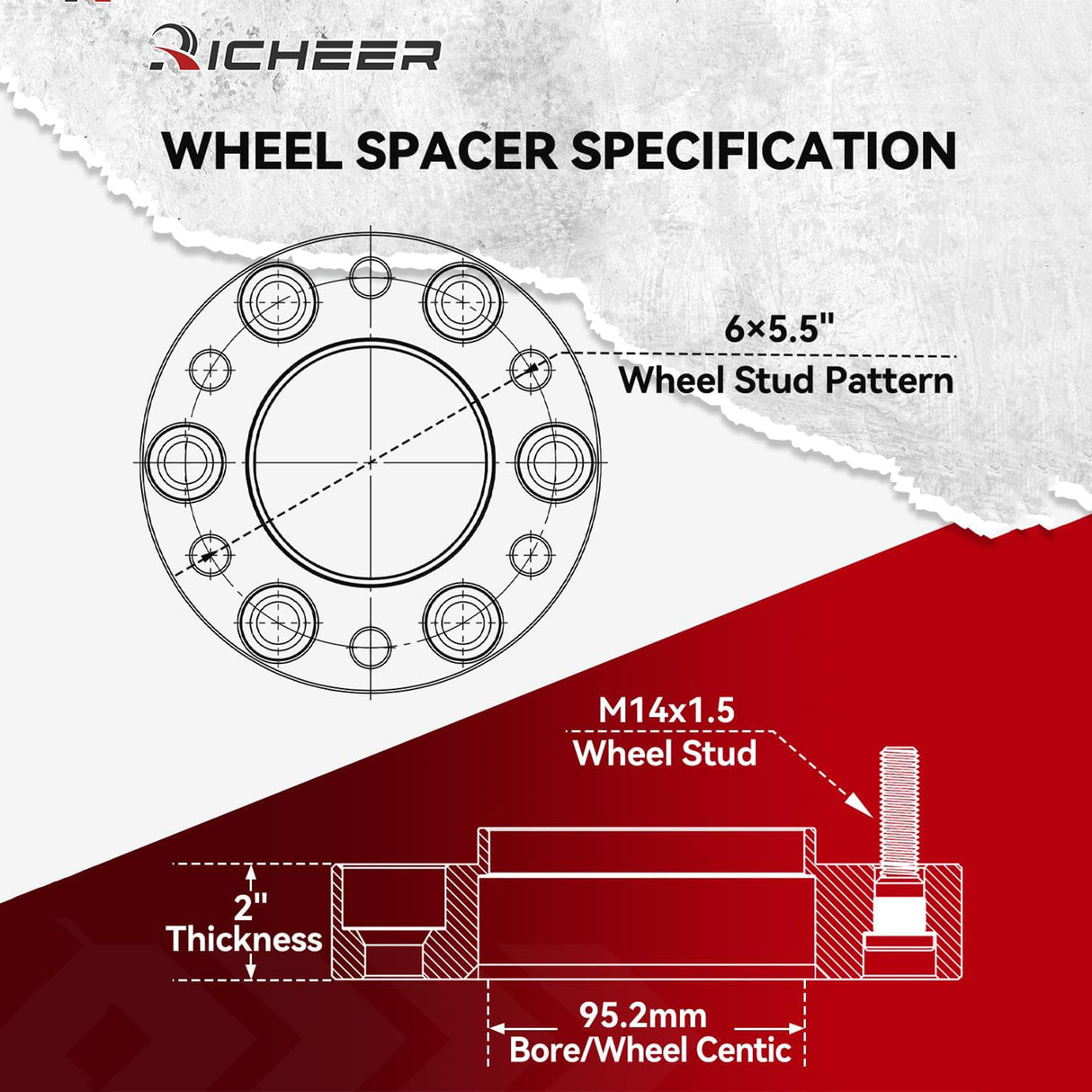 Richeer 2 inch 6x5.5 Hub Centric Wheel Spacers for 2024+ Tacoma Tundra