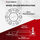 Richeer 2 inch 6x5.5 Hub Centric Wheel Spacers for 2024+ Tacoma Tundra