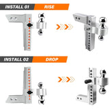 Richeer Adjustable Trailer Hitch Ball Mount, Fits 2-Inch Receiver, 10-Inch Drop/Rise Aluminum Drop Hitch, 12500LBS, 2-Inch and 2-5/16-Inch Balls Equipped with 2 latches with Locks