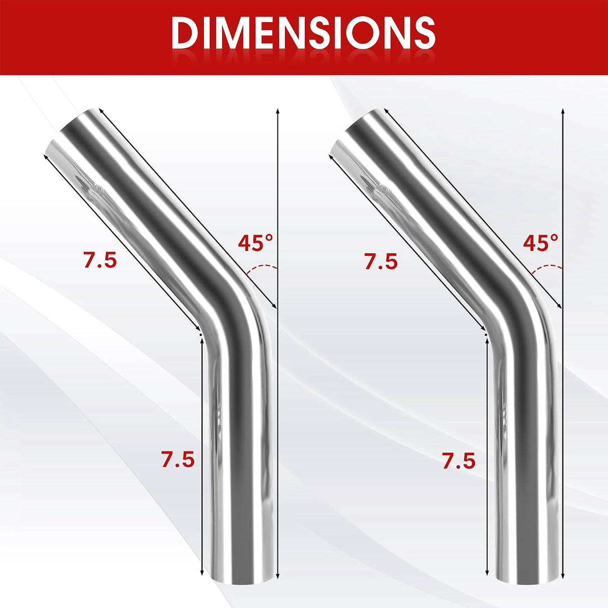 Richeer 2.5 Inch O.D. Stainless Steel Exhaust Pipe 45 Degree Elbow (2PCS)