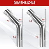 Richeer 2.5 Inch O.D. Stainless Steel Exhaust Pipe 45 Degree Elbow (2PCS)