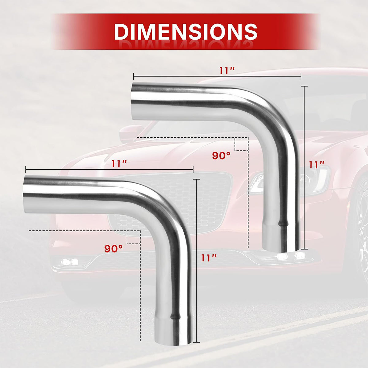 Richeer 2.5" O.D. T304 Stainless Steel Exhaust Pipe 90 Degree Elbow (2PCS)