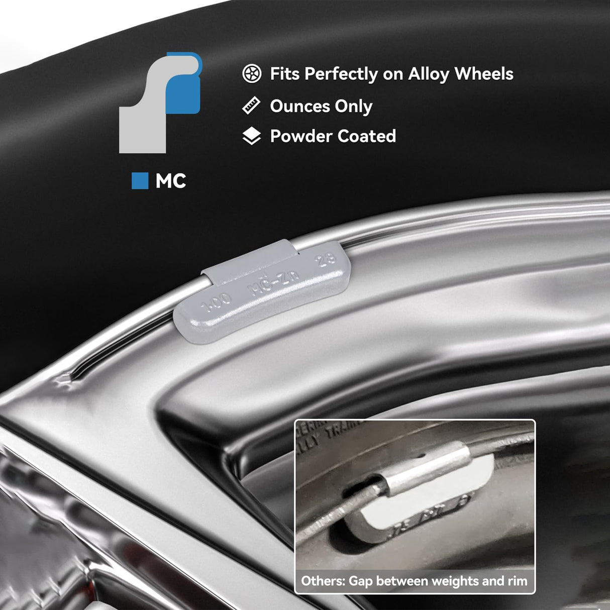 Richeer MC-Series Zinc Clip On Wheel Weights 80PCS Multi Size Assortment Kit | 4 small sizes 15pcs each,4 large sizes 5pcs each, durable iron, precise weight,tight clip,wear-resistant,reduce vibration