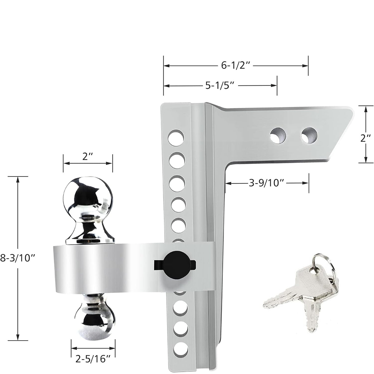 Richeer Adjustable Trailer Hitch Ball Mount, Fits 2-Inch Receiver, 10-Inch Drop/Rise Aluminum Drop Hitch, 12500LBS, 2-Inch and 2-5/16-Inch Balls Equipped with 2 latches with Locks