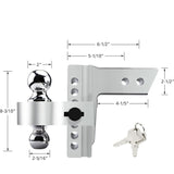 Richeer Adjustable Trailer Hitch Ball Mount, Fits 2.5-Inch Receiver, 6-Inch Drop/Rise Aluminum Drop Hitch, 18500LBS, 2-Inch and 2-5/16-Inch Balls Equipped with 2 latches with Locks