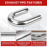 Richeer 2.5 inch O.D. Stainless Steel U Bend 180 Degree Exhaust Pipe (2PCS)