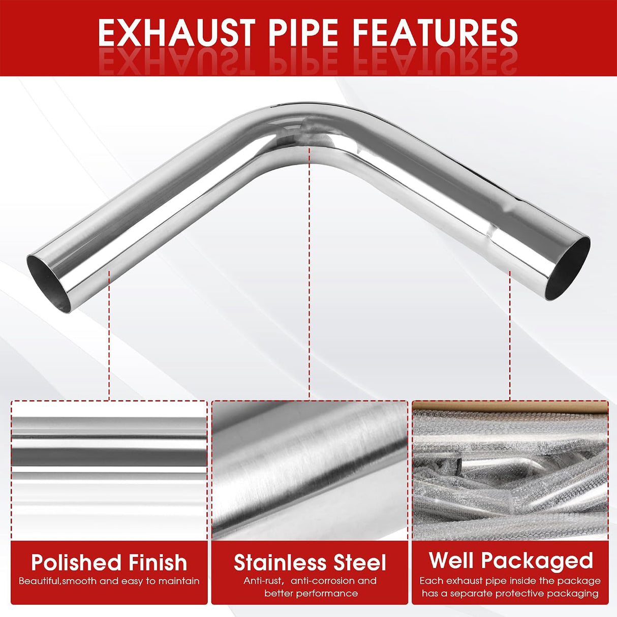 Richeer 2.5 Inch O.D. Stainless Steel Exhaust Pipe 90 Degree Elbow (2PCS)