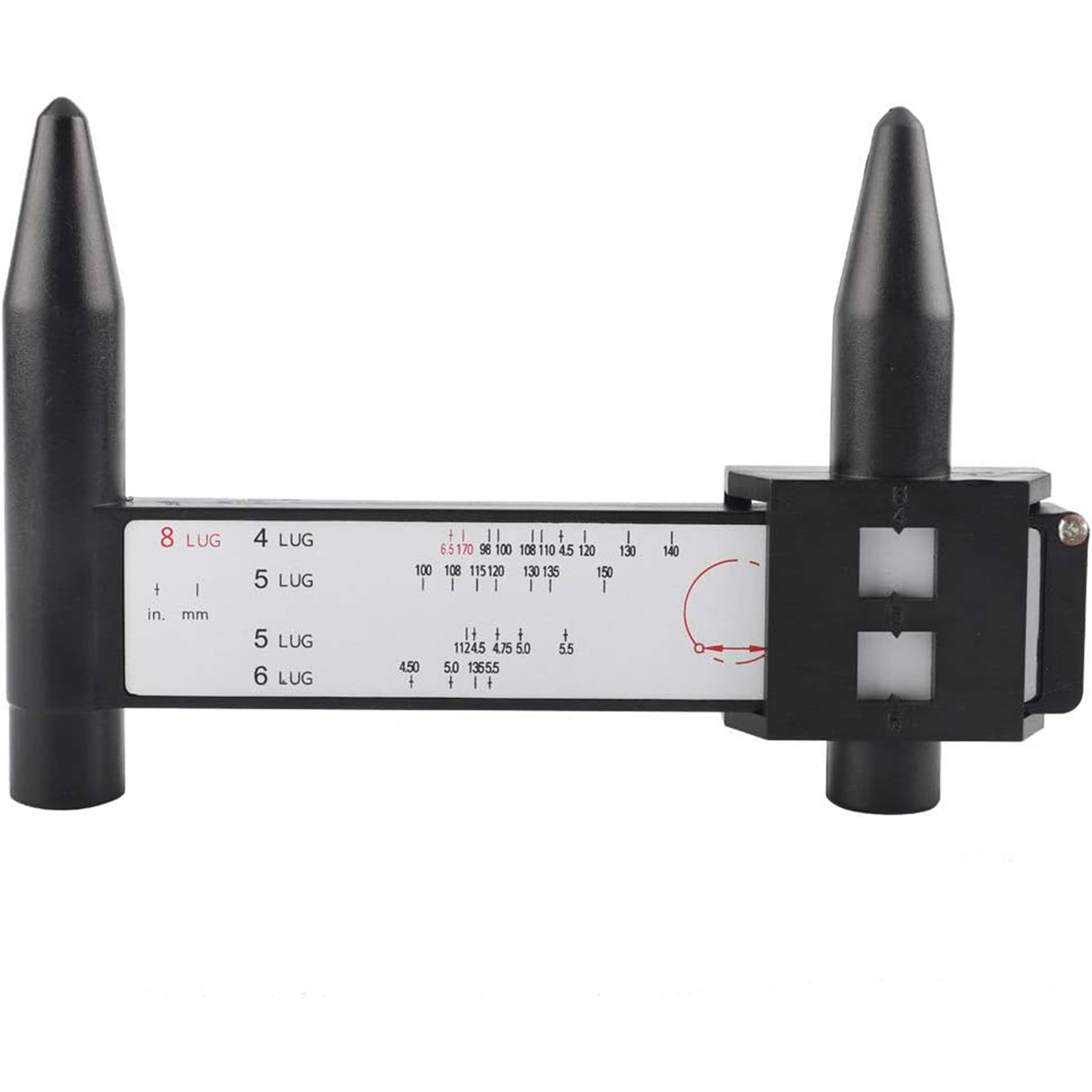 Richeer Wheel PCD Gauge, Rim Bolt Pattern Measuring Tool, Lug Bolt Pattern Gauge for 4 5 6 8 Holes Sliding Caliper