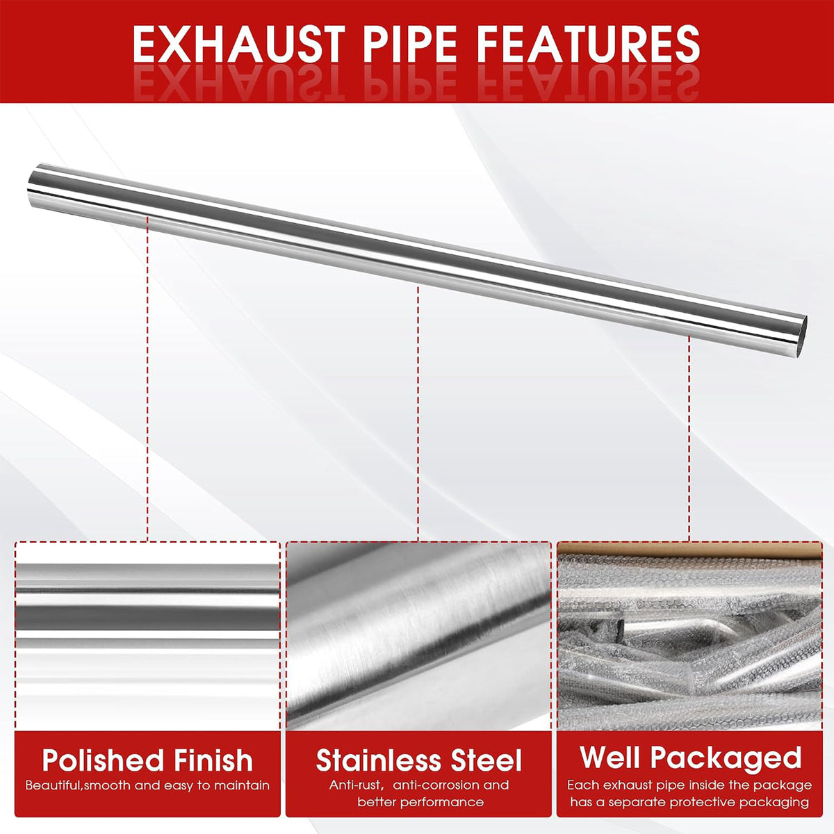Richeer 2 Inch O.D. Stainless Steel Exhaust Pipe Kit DIY Custom Tube (8PCS)