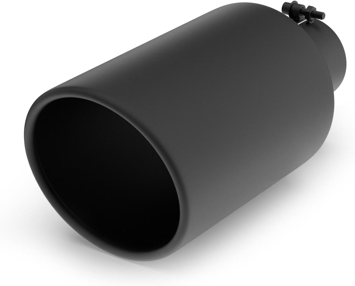Richeer 4" Inlet Exhaust Tip 8" Outlet 15" Length, Black Powder Coated Stainless Steel