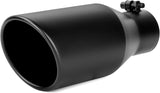 Richeer 3" Inlet Black Exhaust Tip, 5" Outlet, 12" Length, Universal for Vehicles with 3" O.D.Tailpipe, Rolled Edge, Bolt on