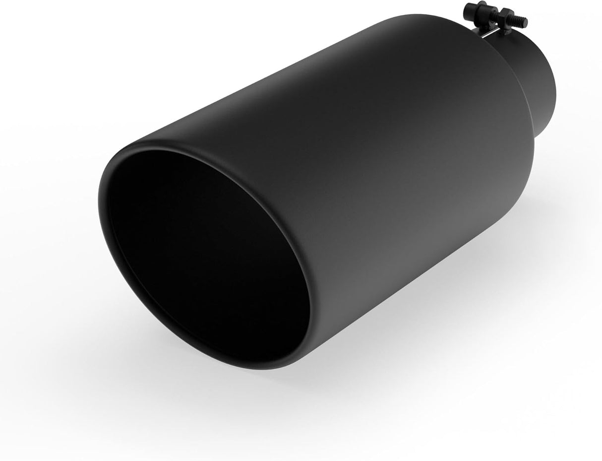 Richeer 4" Inlet to 7" Outlet Exhaust Tip, 15" Length Black Powder Coated Stainless Steel Universal for 4" O.D. Tailpipe