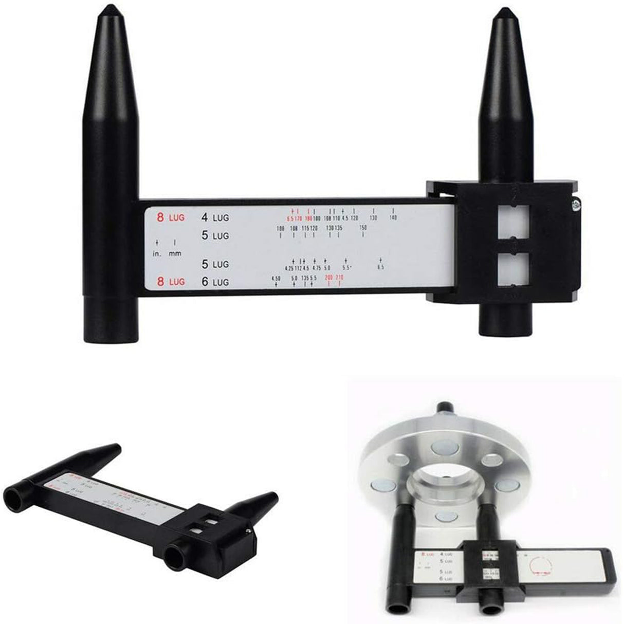 Richeer Wheel PCD Gauge, Rim Bolt Pattern Measuring Tool, Lug Bolt Pattern Gauge for 4 5 6 8 Holes Sliding Caliper
