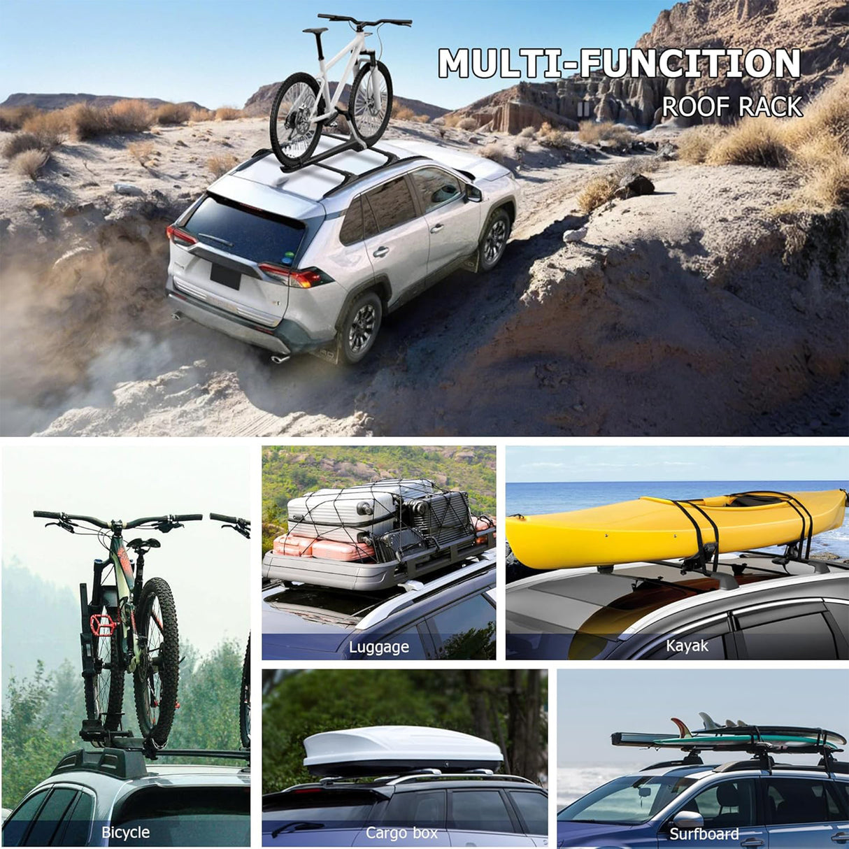 Richeer Heavy Duty 260LBS Roof Crossbars for 2019‑2025 RAV4 – Lightweight Aluminum, Metal Anti‑Theft System, Low‑Wind Noise Design, Fits Cargo Boxes, Bikes, Kayaks