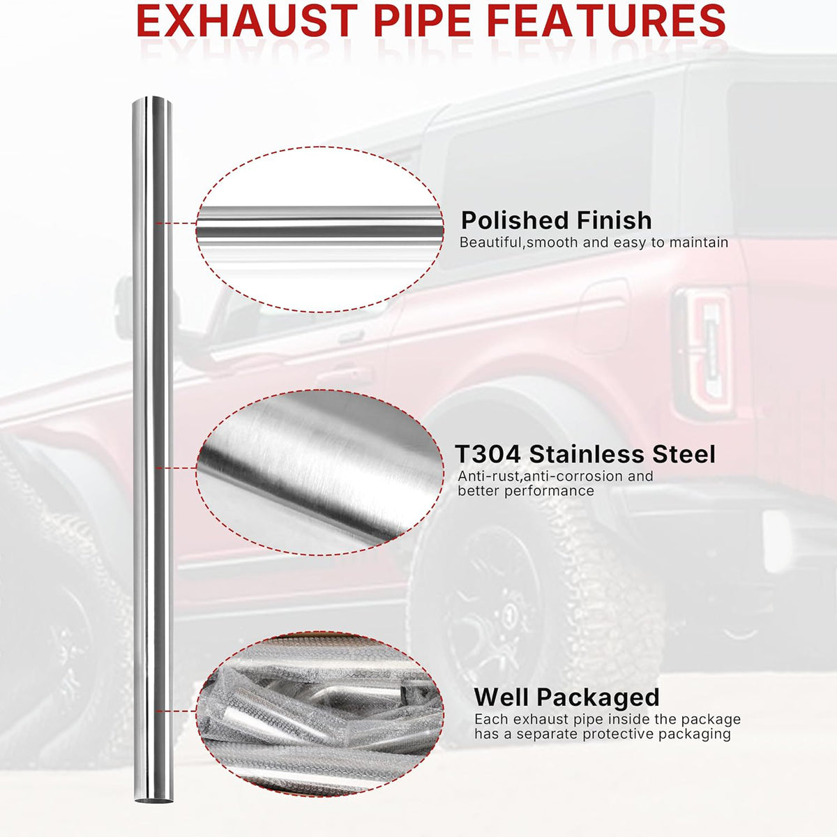 Richeer 3 inch O.D. T304 Stainless Steel Exhaust Pipe Kit DIY Custom Tube