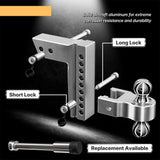 Richeer Adjustable Trailer Hitch Ball Mount, Fits 2.5-Inch Receiver, 8-Inch Drop/Rise Aluminum Drop Hitch, 18500LBS, 2-Inch and 2-5/16-Inch Balls Equipped with 2 latches with Locks