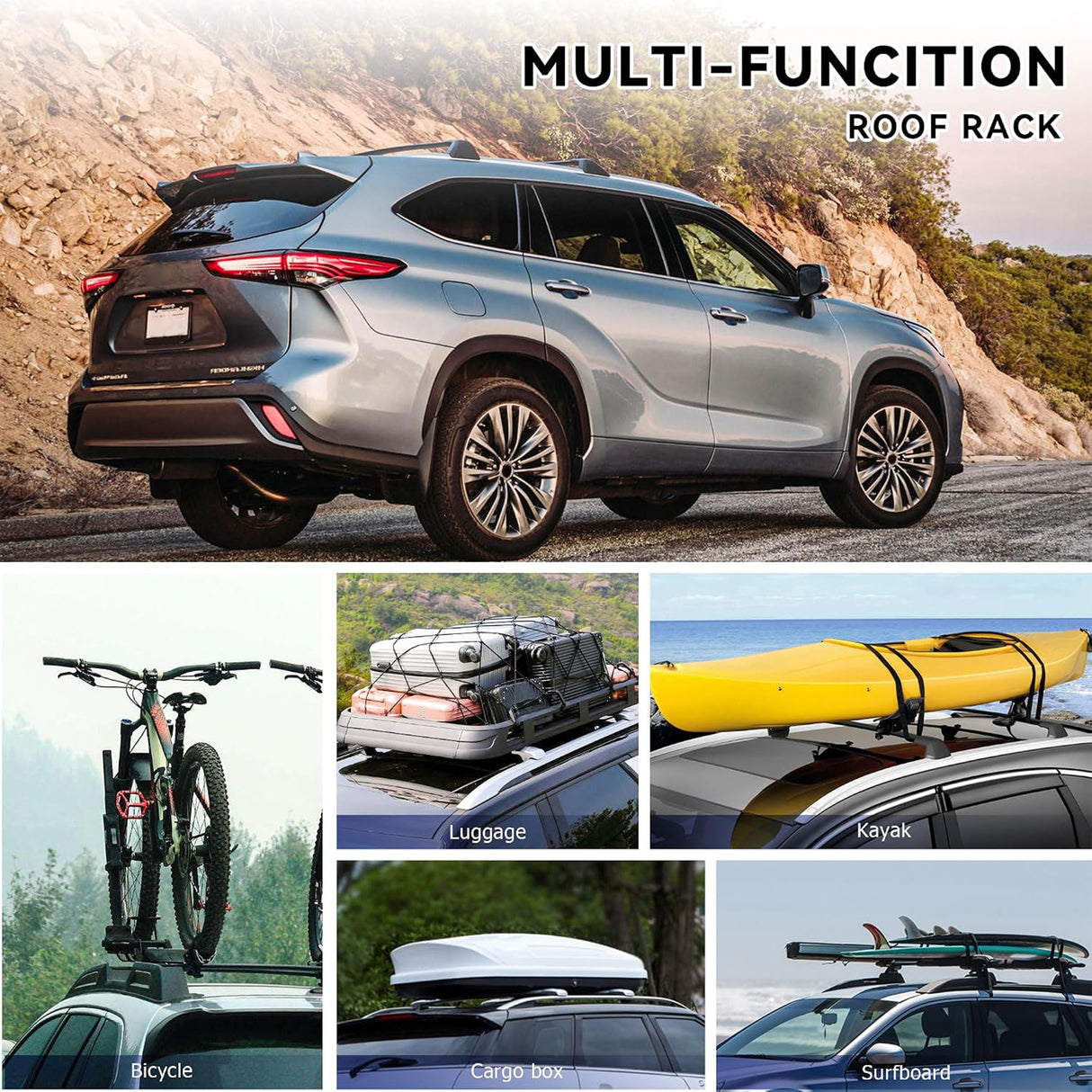 Richeer Heavy Duty 260LBS Roof Rack Crossbars for 2020‑2026 Toyota Highlander – Lightweight Aluminum, Metal Anti‑Theft Lock System, Wind‑Reducing Design, Fits Luggage, Bikes, Kayaks & More