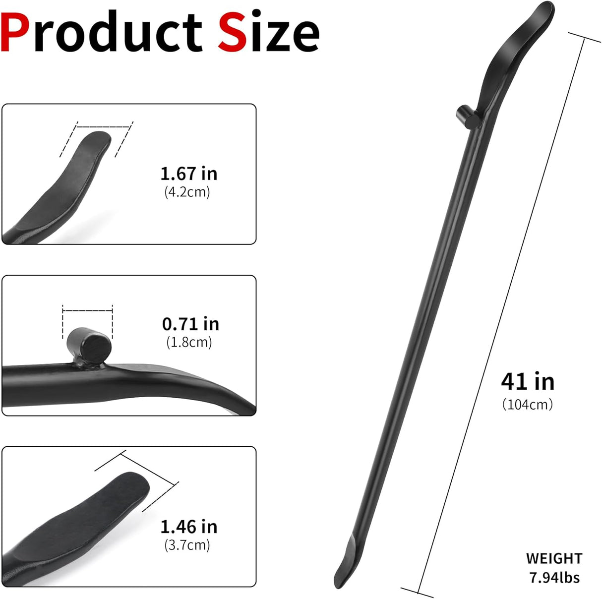 Richeer 41 Inch Tire Mount and Demount Iron Tire Iron, Tire Changing Removal Tool for Tubeless Tires, Tire Changing Removal Tool for Cars/Trucks/Trailers/Buses, Tire Changer 41 in x 4/5 in(Black)