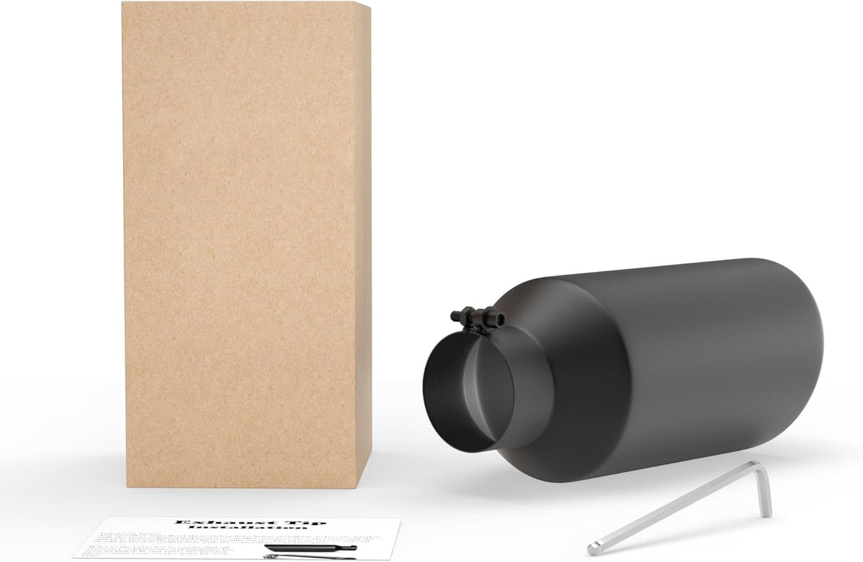 Richeer 4" Inlet to 7" Outlet Exhaust Tip, 15" Length Black Powder Coated Stainless Steel Universal for 4" O.D. Tailpipe