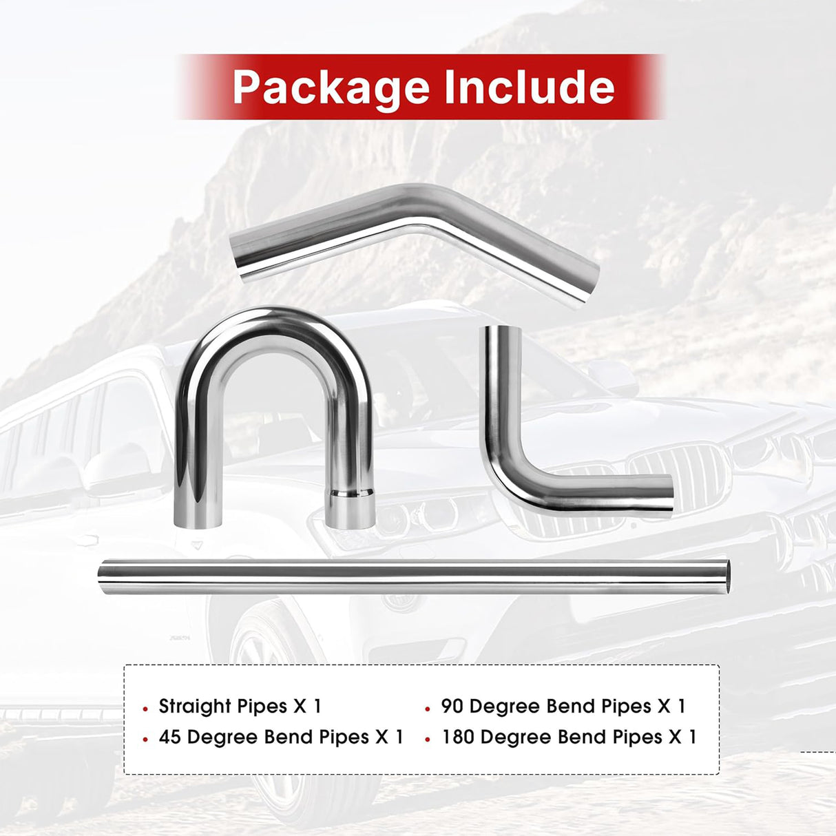 Richeer 2.5 inch O.D. T304 Stainless Steel Exhaust Pipe Kit DIY Custom Tube