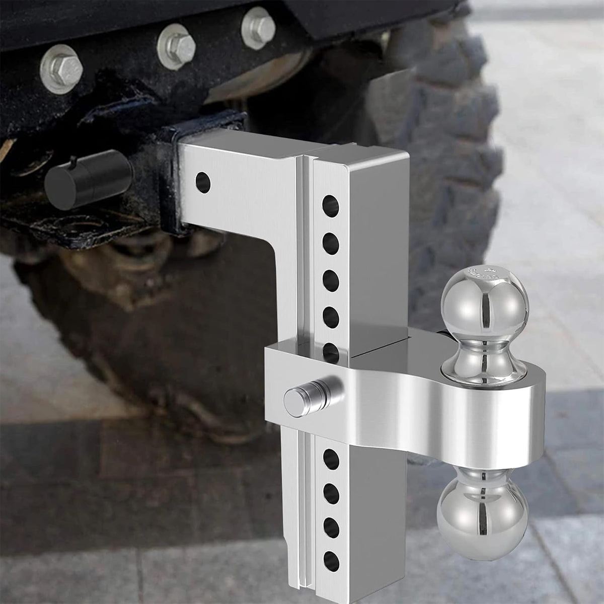 Richeer Adjustable Trailer Hitch Ball Mount, Fits 2-Inch Receiver, 10-Inch Drop/Rise Aluminum Drop Hitch, 12500LBS, 2-Inch and 2-5/16-Inch Balls Equipped with 2 latches with Locks