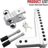 Richeer Aluminum Adjustable Trailer Hitch, Fits 2.5" Receiver, 10" Drop/Rise, 18500 LBS GTW, Dual Towing Ball with Double Locks