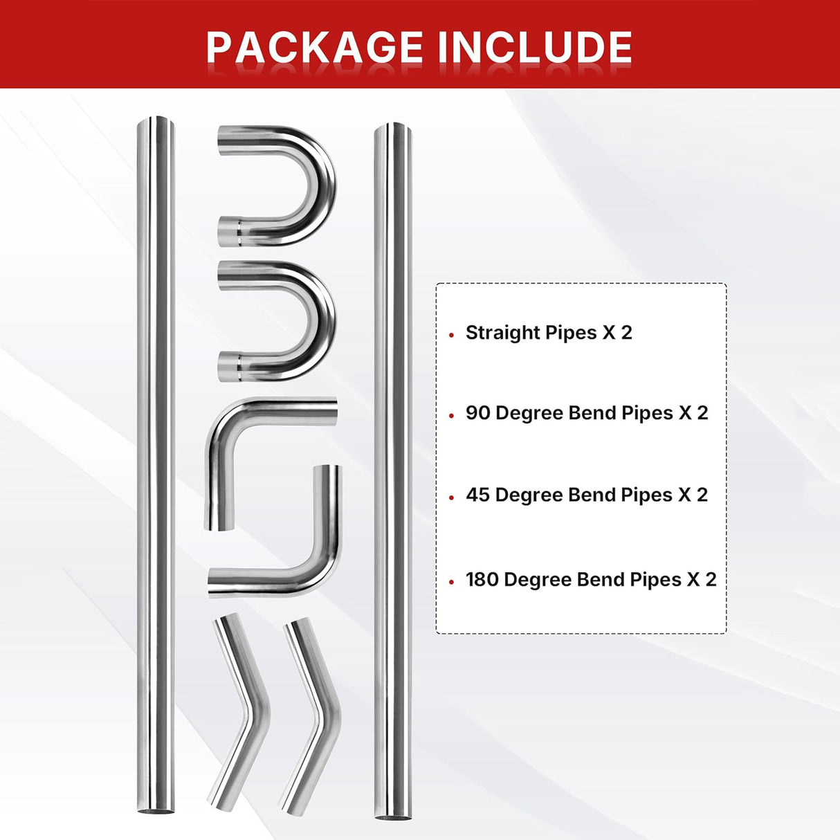 Richeer 3 inch O.D. Stainless Steel Exhaust Pipe Kit DIY Custom Tube （8PCS）