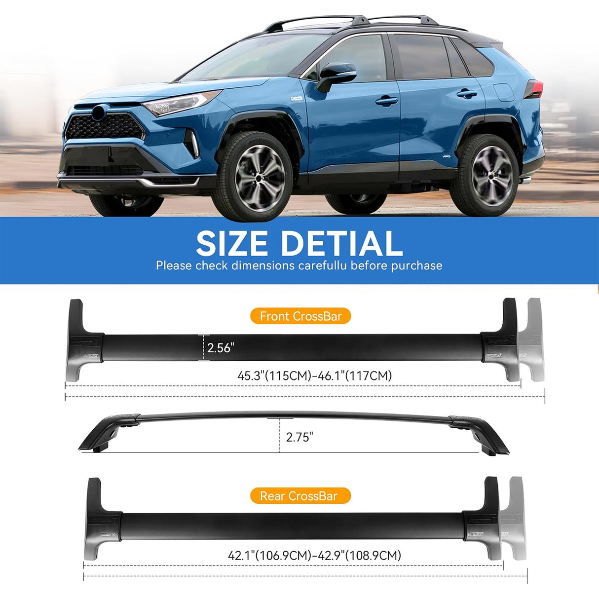 Richeer Aluminum Lockable Roof Rack For 2019-2025 RAV4, 220LBS Cross Bars Fit Luggage Luggage Kayaks Bicycles Snowboard