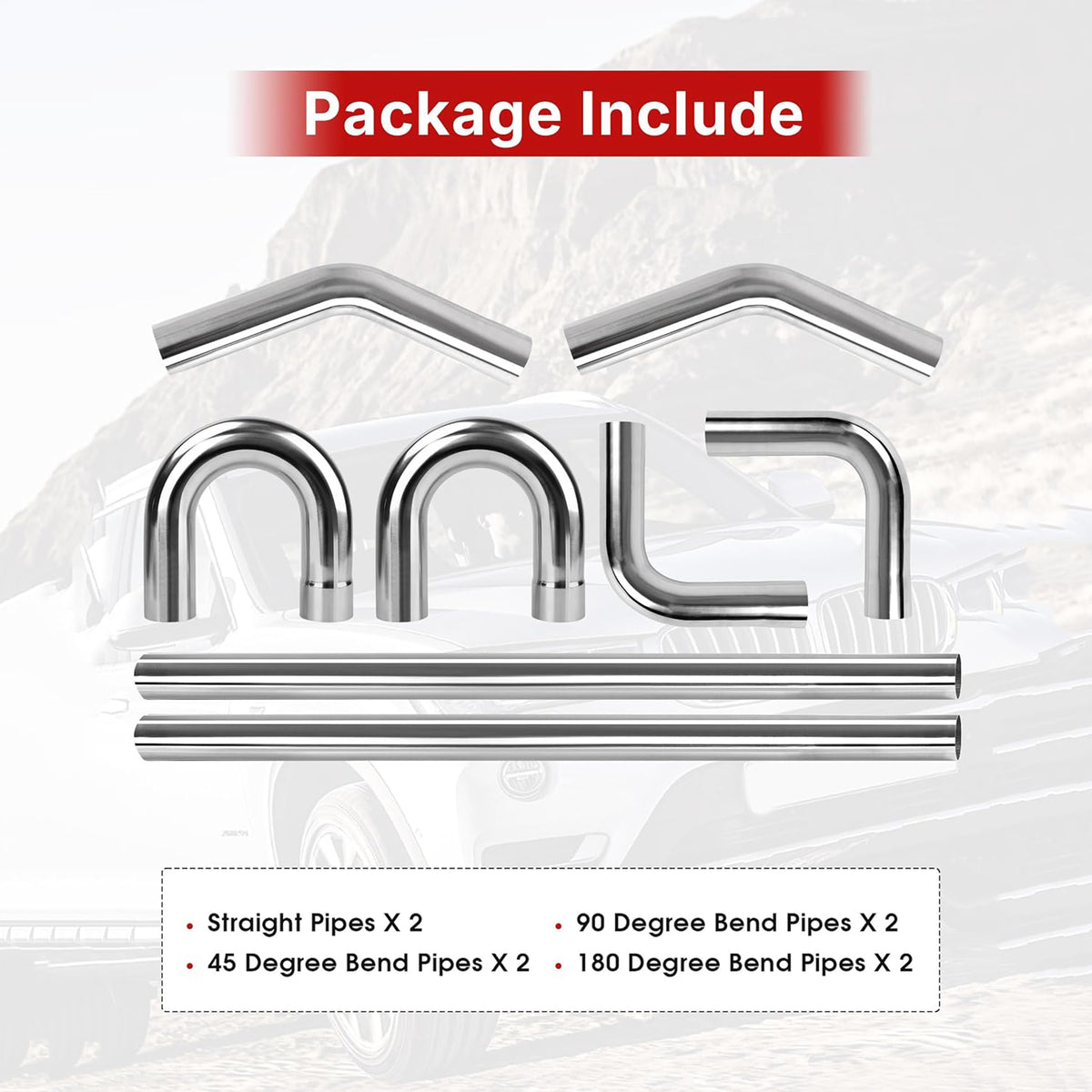 Richeer 3.5 inch O.D. T304 Stainless Steel Exhaust Pipe Kit DIY Custom Tube