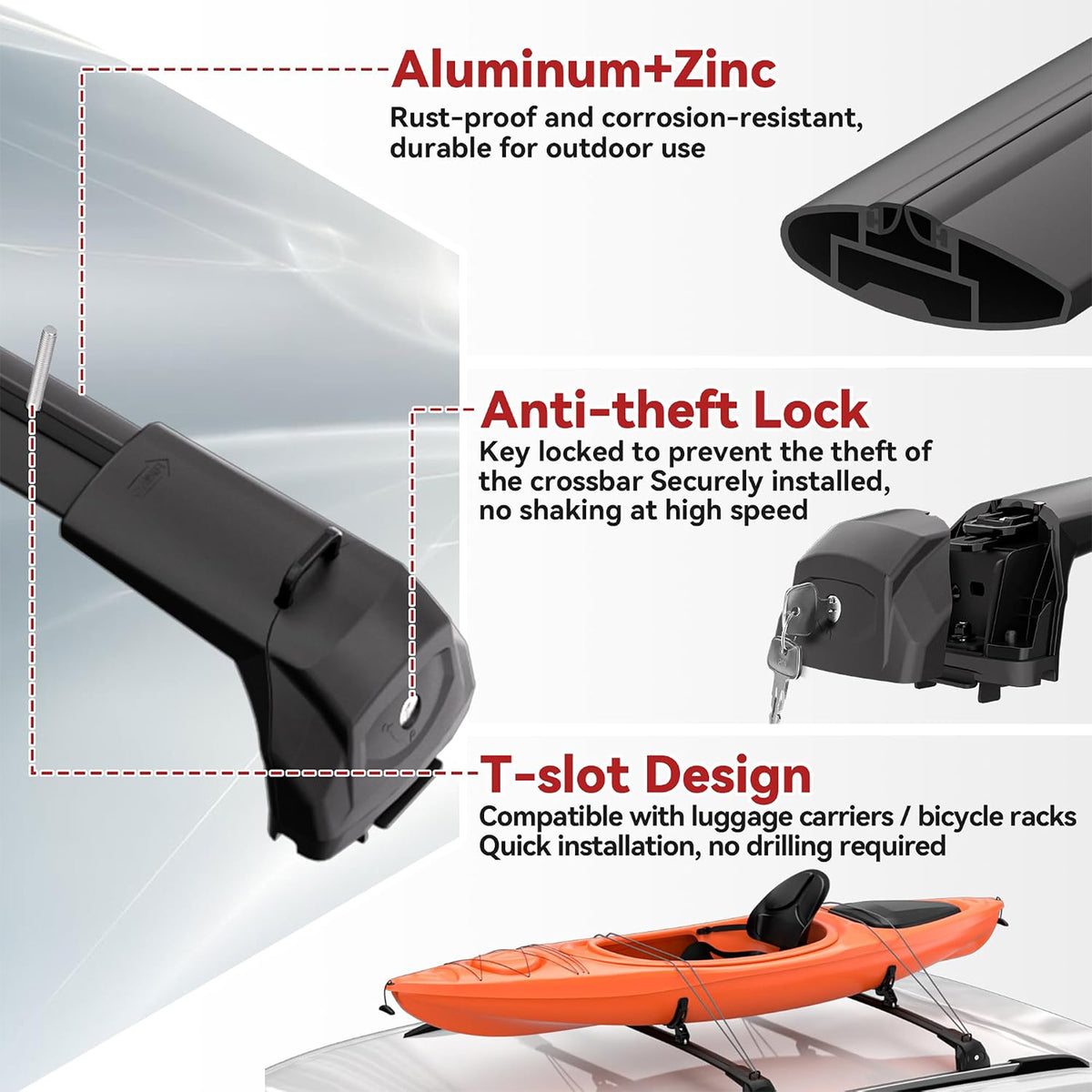 Richeer 360LBS Roof Rack Cross Bars for 2011-2021 Jeep Grand Cherokee