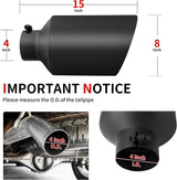 Richeer 4" Inlet Exhaust Tip 8" Outlet 15" Length, Black Powder Coated Stainless Steel