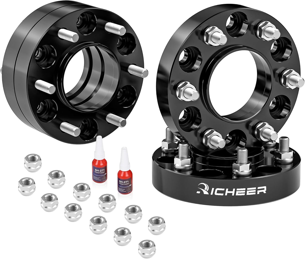 Richeer 6x5.5" Hub Centric Wheel Spacers Fits 1999+ Chevy Silverado 2023+ Colorado 1999+ GMC Sierra 2023+ Canyon-1.25" Thick Black