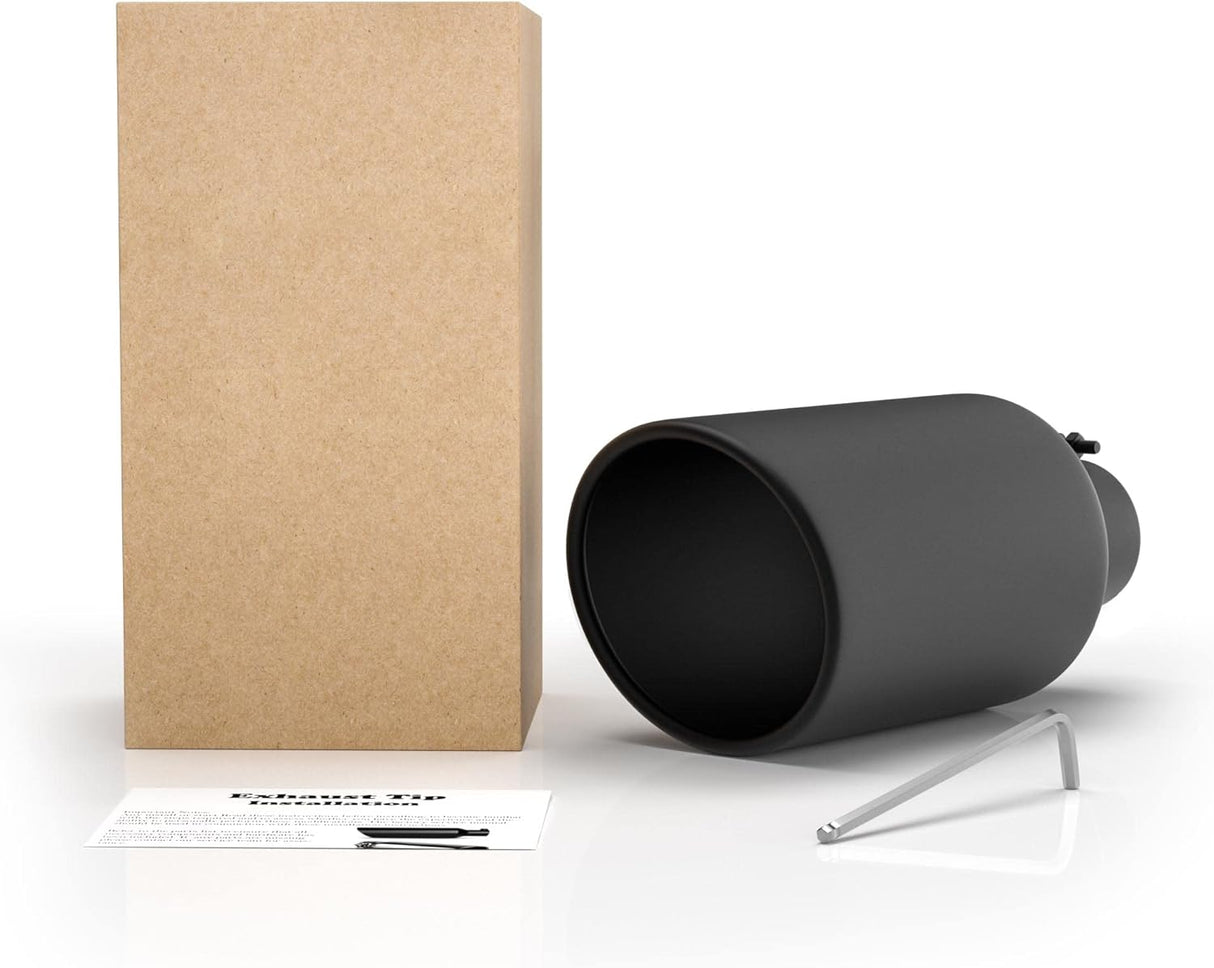 Richeer 4" Inlet Exhaust Tip 8" Outlet 15" Length, Black Powder Coated Stainless Steel