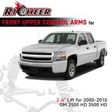 Richeer 2-4" Front Upper Control Arms & 2-4" Lift Suspension Kit Adjustable Control Arm (2000-2010 GM 2500 HD 3500 HD)
