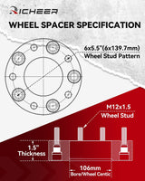 Richeer 1.5'' 6x5.5 4PCS 6x139.7mm Hub Centric Wheel Spacer(Toyota Lexus)