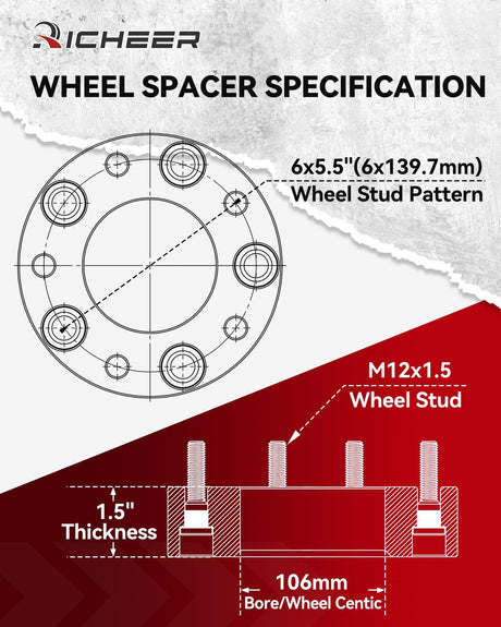 Richeer 1.5'' 6x5.5 4PCS 6x139.7mm Hub Centric Wheel Spacer(Toyota Lexus)