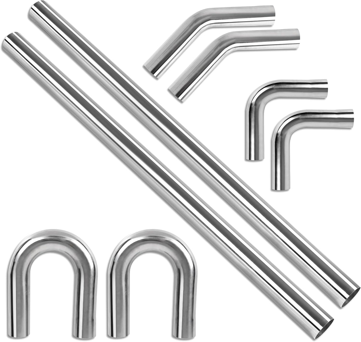 Richeer 2.5" O.D. T304 Stainless Steel DIY Custom Exhaust Tubing, Universal Fit (Set of 8)
