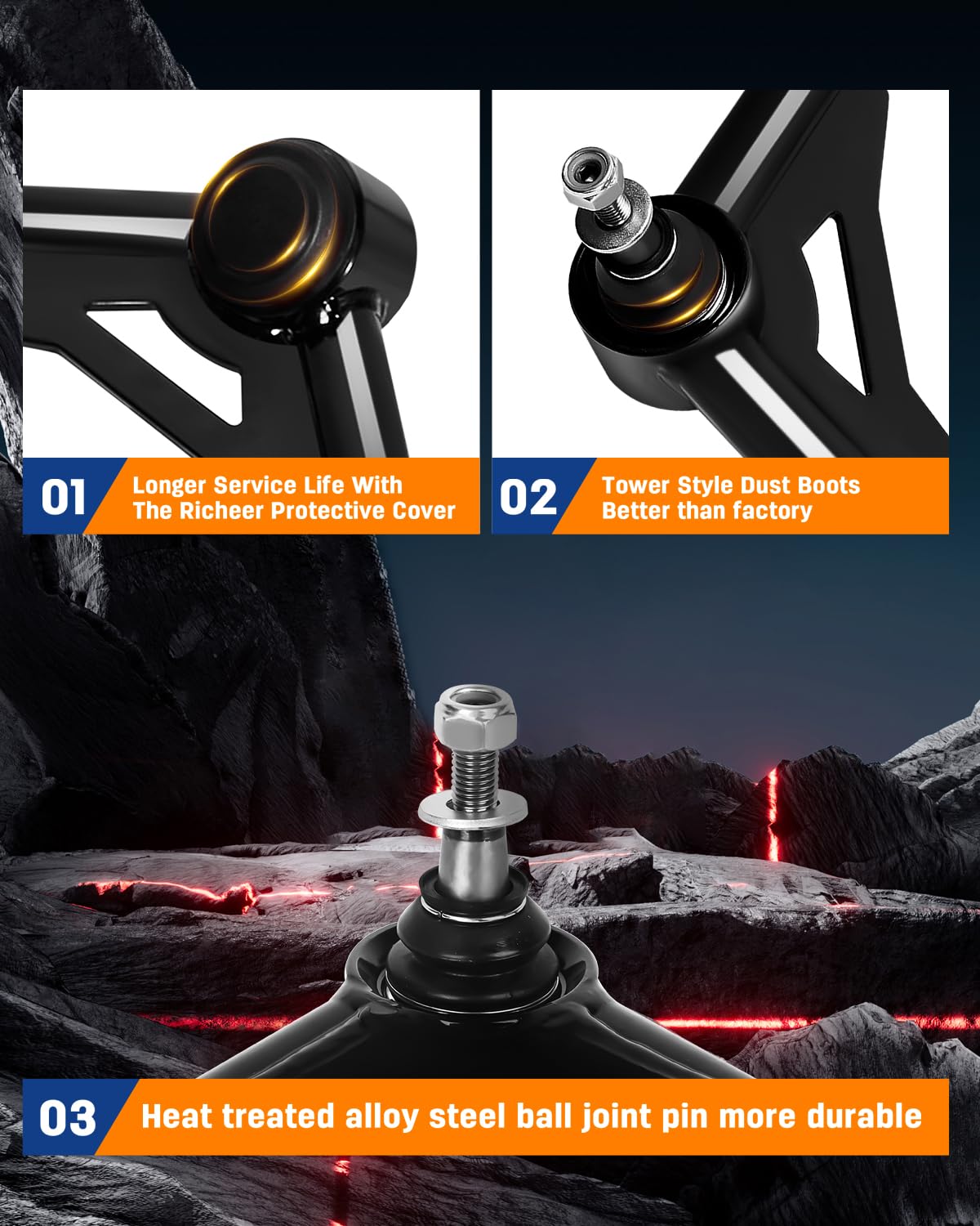 Richeer 2-4" Front Upper Control Arms & 2-4" Lift Suspension Kit Adjustable Control Arm (2000-2010 Silverado Sierra, 2003-2009 H2)