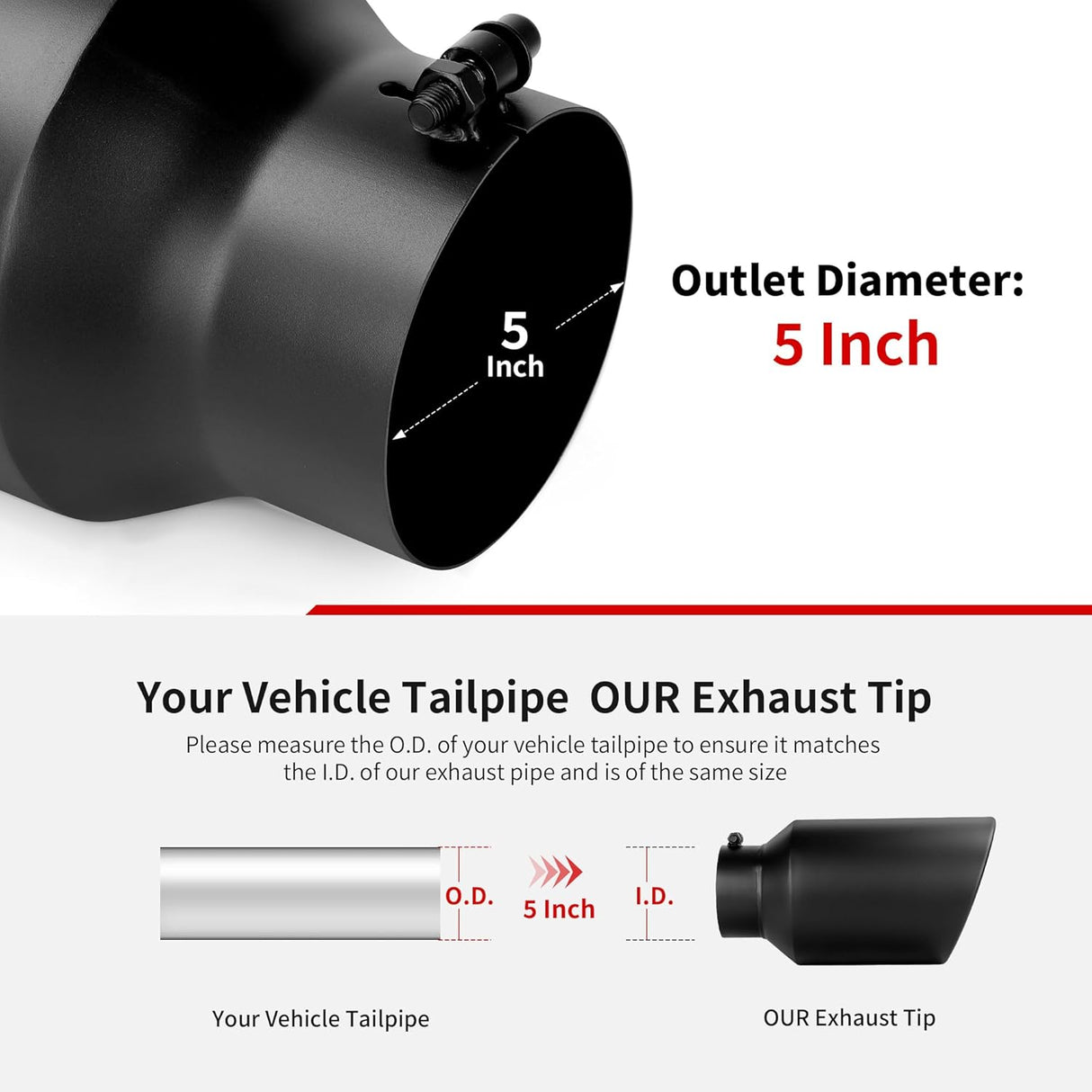Richeer 5-7" Exhaust Tip, 5" Inlet 7” Outlet 15” Overall Length, Stainless Steel