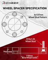 Richeer 4x137mm Wheel Spacers for Off-Road Vehicles (Kawasaki, Can-Am & More) 2" Thick  Silver