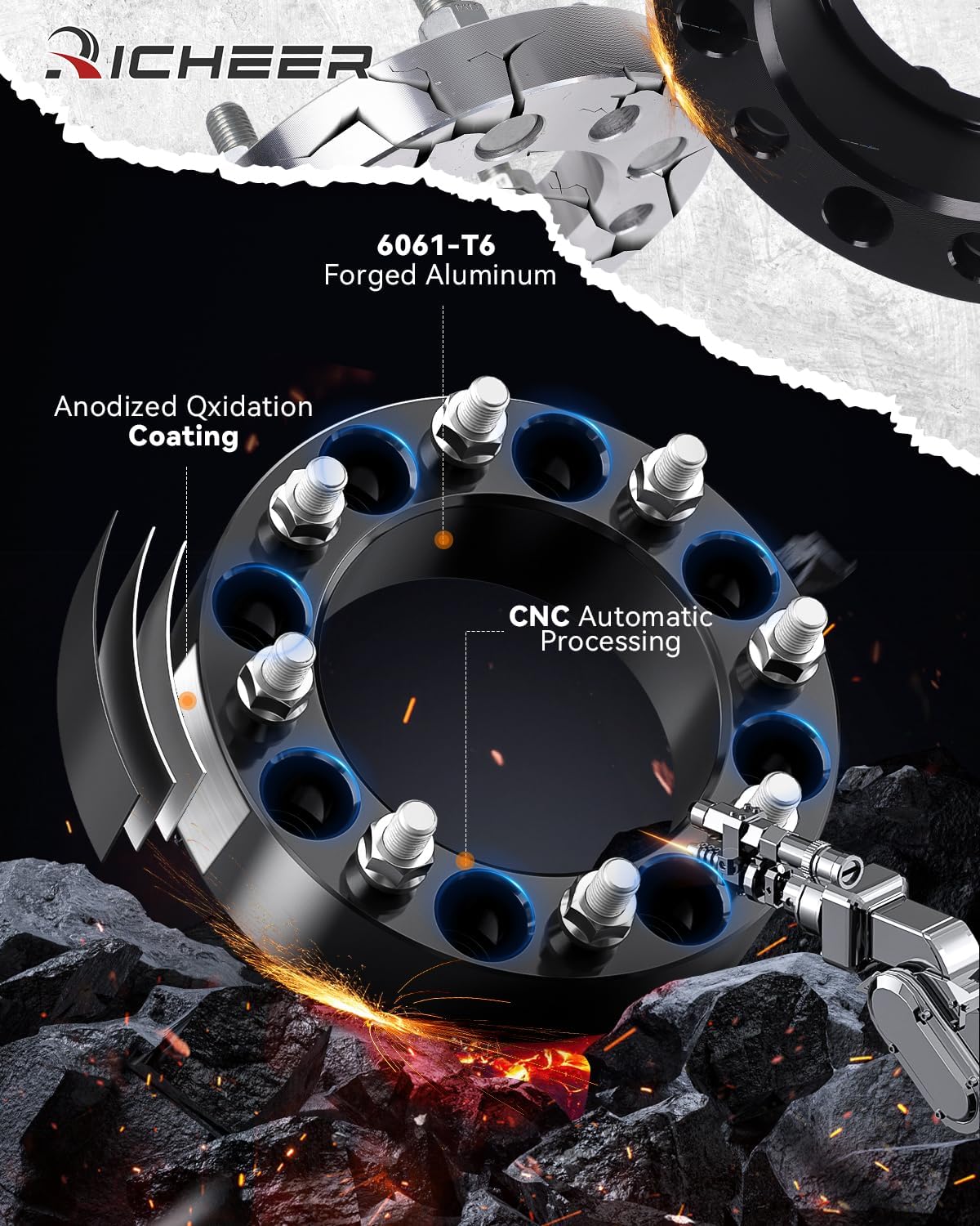 Richeer 2'' 8x6.5 Wheel Spacers  8x165.1mm with 9/16-18 Studs & 126.15mm Center Bore