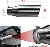 Richeer 4" Inlet x 6" outlet x 15" Overall Length Universal Stainless Steel Exhaust Tip for Truck Cars