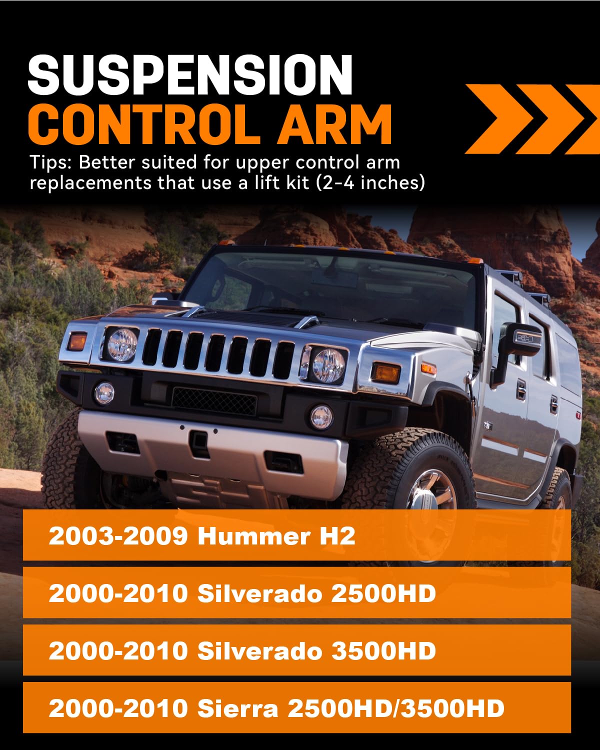 Richeer 2-4"  Front Upper Control Arms & 2-4" Lift Suspension Kit Adjustable Control Arm (2000-2010 Silverado, 2000-2010 Sierra, 2003-2009 H2)